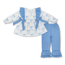 Load image into Gallery viewer, Light blue bow tunic ruffle pants girls clothing set