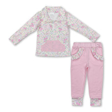 Load image into Gallery viewer, Pink floral pocket zip pullover pants girls clothing set