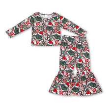Load image into Gallery viewer, Floral green face top bell bottom pants girls Christmas clothes
