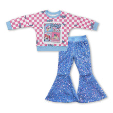 Load image into Gallery viewer, Pink plaid dog top blue sequin pants girls Christmas outfits