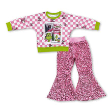 Load image into Gallery viewer, Pink plaid green face top sequin pants girls Christmas outfits