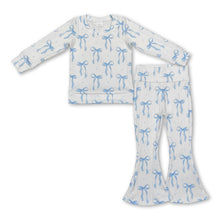 Load image into Gallery viewer, Light blue bow cable knit top pants kids girls outfits