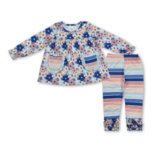 Load image into Gallery viewer, Colorful floral tunic stripe icing ruffle leggings girls clothes