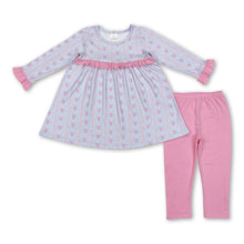 Load image into Gallery viewer, Pink bow long sleeves tunic leggings girls clothing set