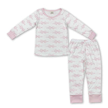 Load image into Gallery viewer, Long sleeves pink bow baby girls pajamas