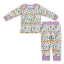 Load image into Gallery viewer, Lavender long sleeves baby kids Mardi Gras pajamas