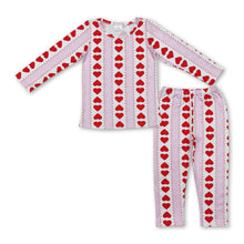 Load image into Gallery viewer, White pink stripe heart kids girls valentine's day pajamas