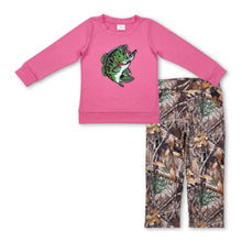 Load image into Gallery viewer, Hot pink fishing long sleeves top camo pants girls clothes