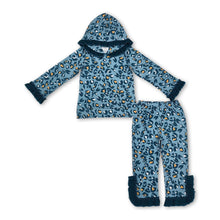 Load image into Gallery viewer, Ruffle long sleeves leopard kids girls pocket hoodie set
