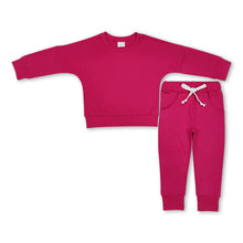 Load image into Gallery viewer, Long sleeves dark pink cotton top pockets pants girls clothes