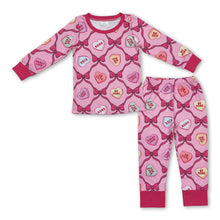 Load image into Gallery viewer, Long sleeves heart bow kids girls valentine's pajamas
