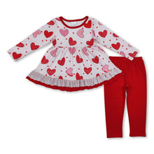 Load image into Gallery viewer, Long sleeves heart ruffle tunic leggings girls Valentine's set