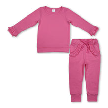 Load image into Gallery viewer, Long sleeves hot pink ruffle top pants kids girls clothes