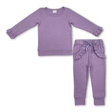 Load image into Gallery viewer, Long sleeves lavender ruffle top pants kids girls clothes
