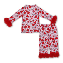 Load image into Gallery viewer, Red heart fur long sleeves girls valentine's pajamas