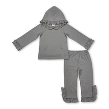 Load image into Gallery viewer, Ruffle grey cotton hoodie pants kids girls clothes