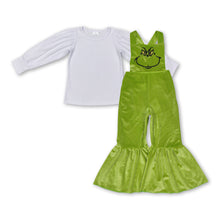 Load image into Gallery viewer, White cotton top green face jumpsuit girls Christmas outfits