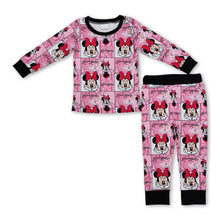 Load image into Gallery viewer, Long sleeves pink heart mouse girls Valentine's pajamas