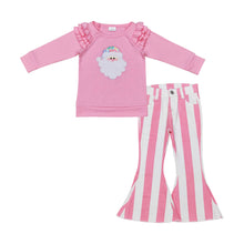 Load image into Gallery viewer, Santa embroidery top stripe jeans girls Christmas outfits