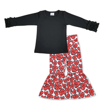 Load image into Gallery viewer, Black cotton top heart basketball pants girls clothes