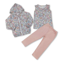 Load image into Gallery viewer, Sleeveless floral top leggings jacket 3 pcs girls clothes