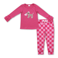 Load image into Gallery viewer, Dog heart embroidery plaid pants girls Valentine's outfits