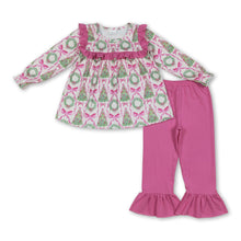 Load image into Gallery viewer, Pink bow Christmas tree tunic ruffle pants girls clothes