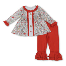Load image into Gallery viewer, Floral santa cookie tunic pants girls Christmas outfits