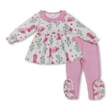 Load image into Gallery viewer, Pink ruffle cactus boots tunic leggings western girls clothes