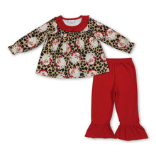 Load image into Gallery viewer, Red ruffle leopard santa tunic pants girls Christmas clothes