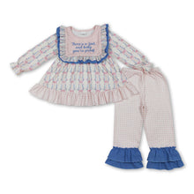 Load image into Gallery viewer, Long sleeves floral bow tunic plaid pants girls clothing