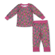 Load image into Gallery viewer, Long sleeves hot pink thunder leopard girls pajamas
