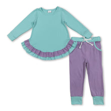 Load image into Gallery viewer, Long sleeves ruffle top lavender pants kids girls clothing
