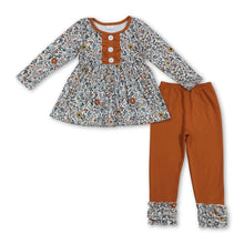 Load image into Gallery viewer, Long sleeves floral tunic icing ruffle leggings girls fall set