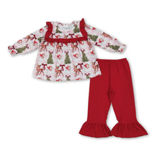 Load image into Gallery viewer, Plaid Christmas tree bow santa tunic pants girls clothes