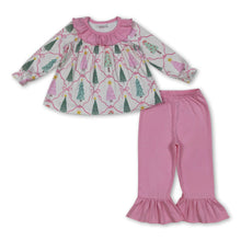 Load image into Gallery viewer, Christmas tree bow tunic pink ruffle pants girls clothes