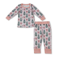 Load image into Gallery viewer, Pink bow candy cane Christmas tree girls pajamas