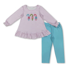 Load image into Gallery viewer, Pink stripe candy cane top leggings girls Christmas clothes