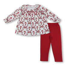 Load image into Gallery viewer, Long sleeves bow candy cane tunic leggings girls Christmas set