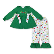 Load image into Gallery viewer, Green Christmas lighting bow tunic pants girls clothes