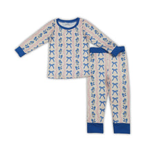 Load image into Gallery viewer, Long sleeves blue bow floral kids girls pajamas