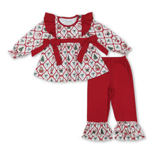 Load image into Gallery viewer, Santa deer bow tunic red pants girls Christmas outfits