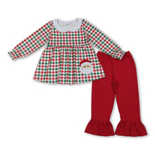Load image into Gallery viewer, Red green plaid  santa tunic ruffle pants girls Christmas outfits