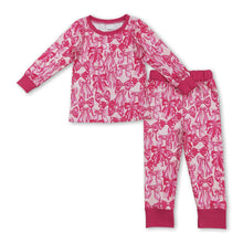 Load image into Gallery viewer, Hot pink bow long sleeves top pants kids girls pajamas
