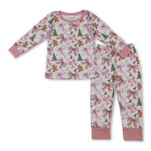 Load image into Gallery viewer, Pink long sleeves bow gingerbread girls Christmas pajamas