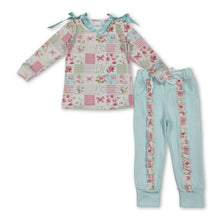 Load image into Gallery viewer, Floral bow patchwork ruffle pants girls clothing set