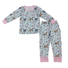 Load image into Gallery viewer, Pink long sleeves pig horse sheep kids girls pajamas