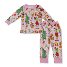Load image into Gallery viewer, Christmas tree green face gift kids girls pajamas