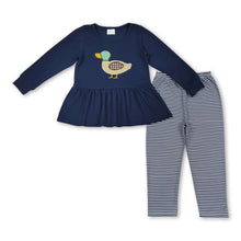 Load image into Gallery viewer, Navy duck long sleeves top stripe leggings girls clothes