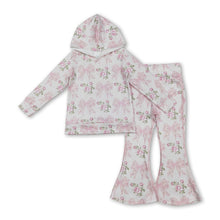 Load image into Gallery viewer, Long sleeves floral bow hoodie yoga pants girls clothing set